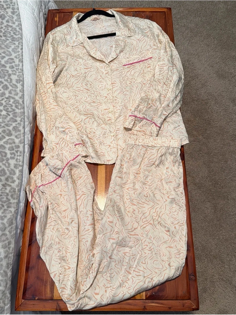 $298 Eberjey Inez Washable Silk Printed Long Pajama Set Medium